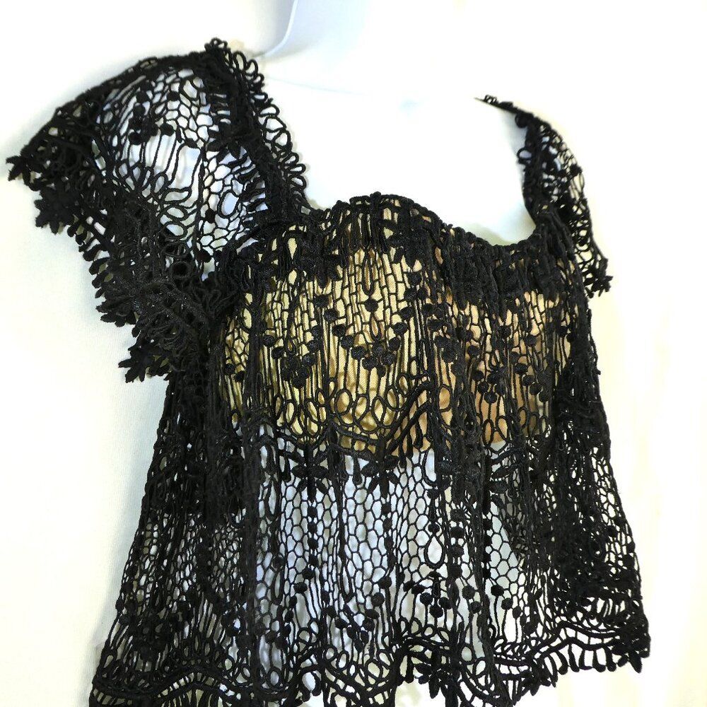 Stone Cold Fox USA Moroccan Black Lace Holy Tube Top Zip Tan Bra Boning Size 2 M